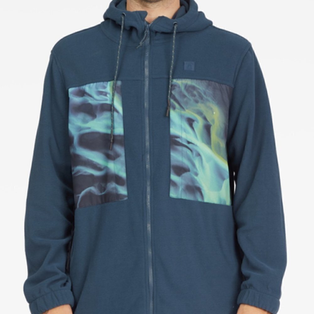 Billabong Hooded Jacket Men's Size Small Blue Green Fleece Full Zip Outdoor
